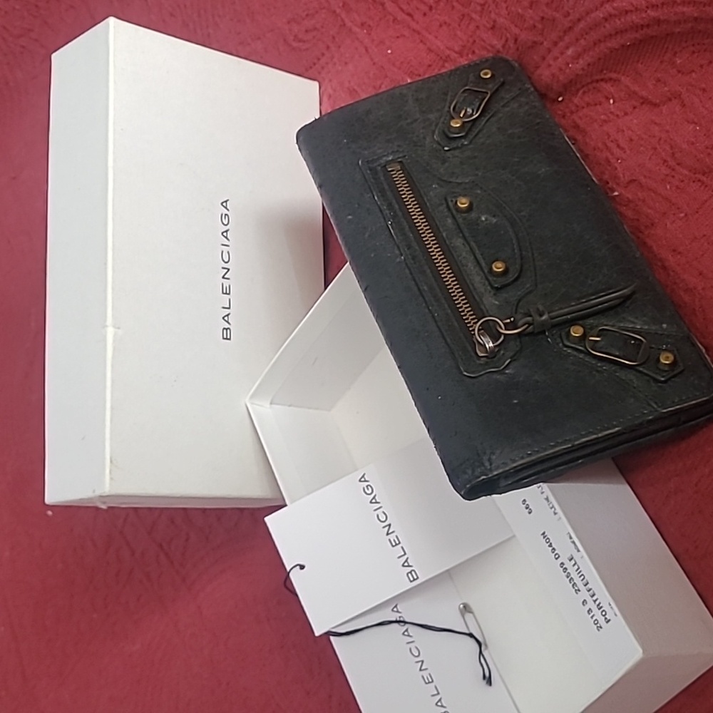 Balenciaga black leather long wallet
